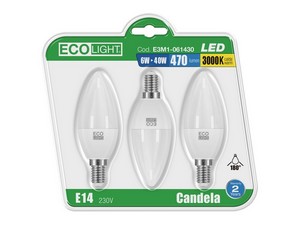 ECOLIGHT LAMPADINA CANDELA LED 8W E14 LUCE CALDA