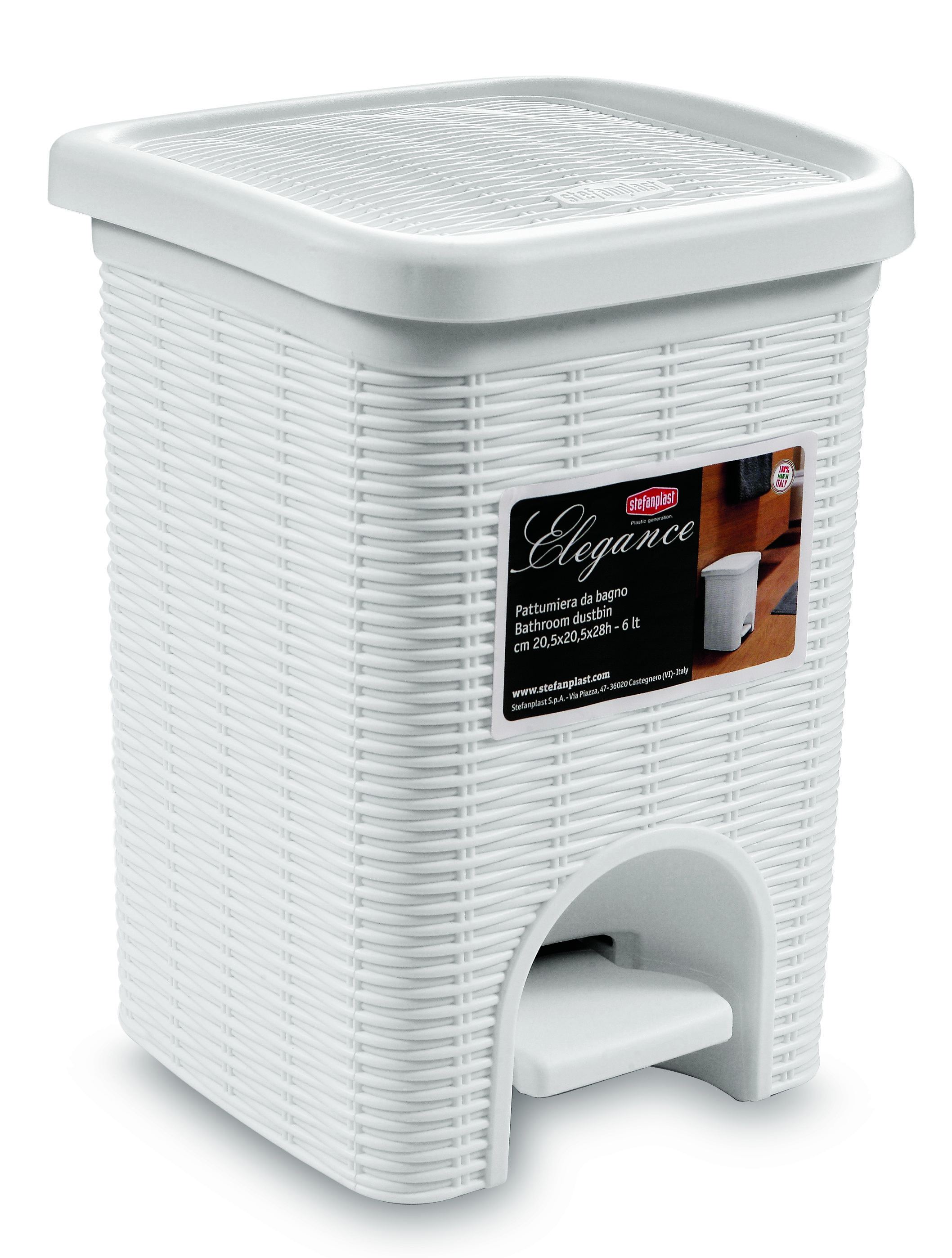 Stefanplast Pattumiera Bagno Elegance Lt. 6-Cm. 20,5X20,5X28 H Col. Bianco -