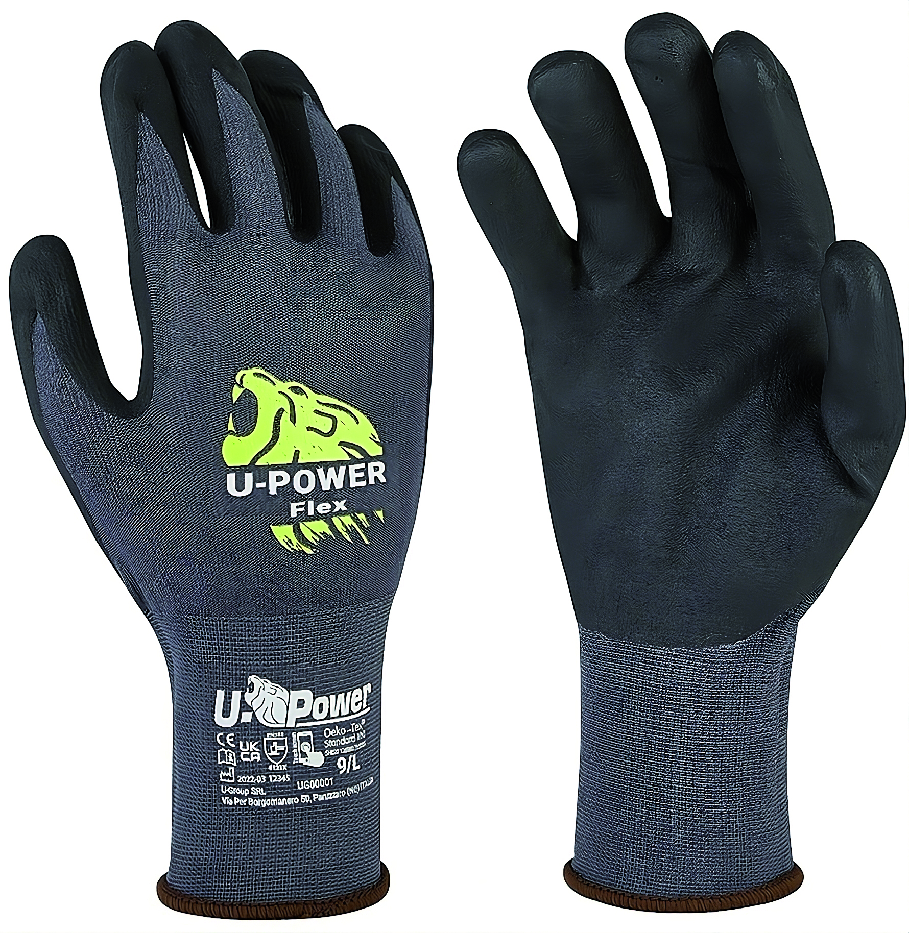 U-Power GUANTI DA LAVORO FLEX IN NYLON/NITRILE Col. Grigio/Nero tg. 10