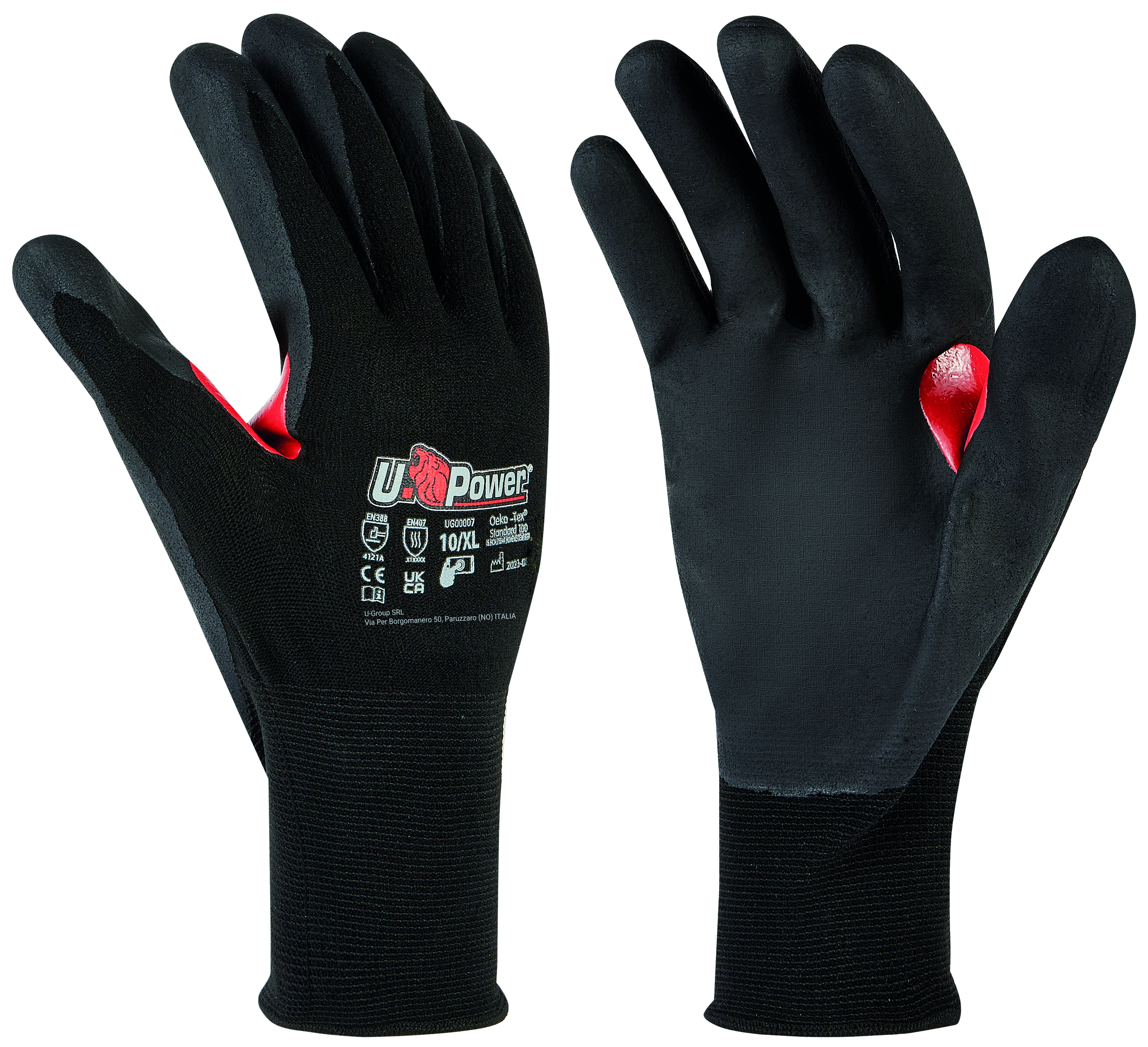 U-Power GUANTI DA LAVORO FLYNT IN NYLON/NITRILE Col. Rosso/Nero  tg. 8