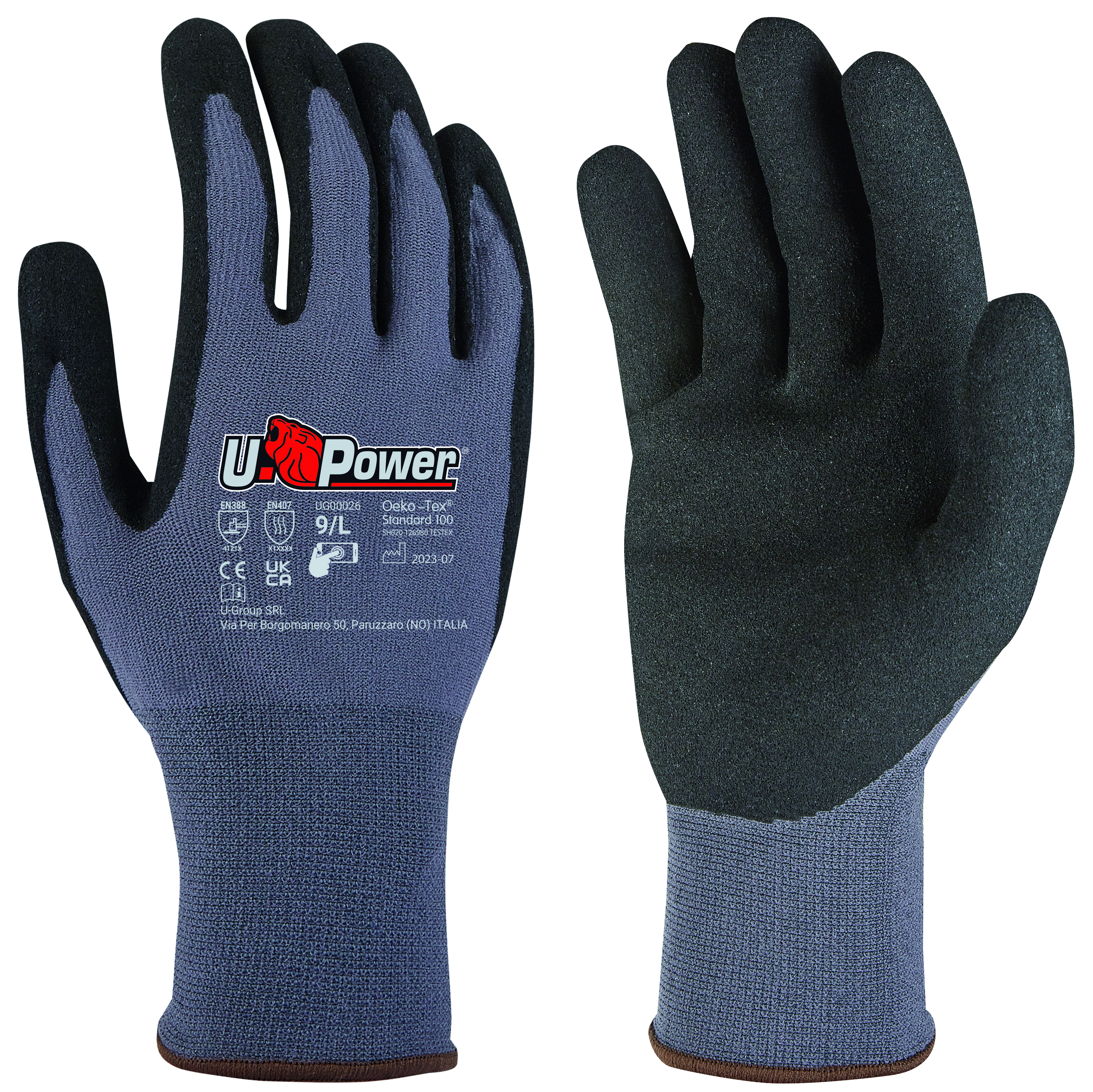 U-Power GUANTI DA LAVORO MERENGUE IN NYLON/NA2 TECHNOLOGY Col. Grigio/Nero tg. 10