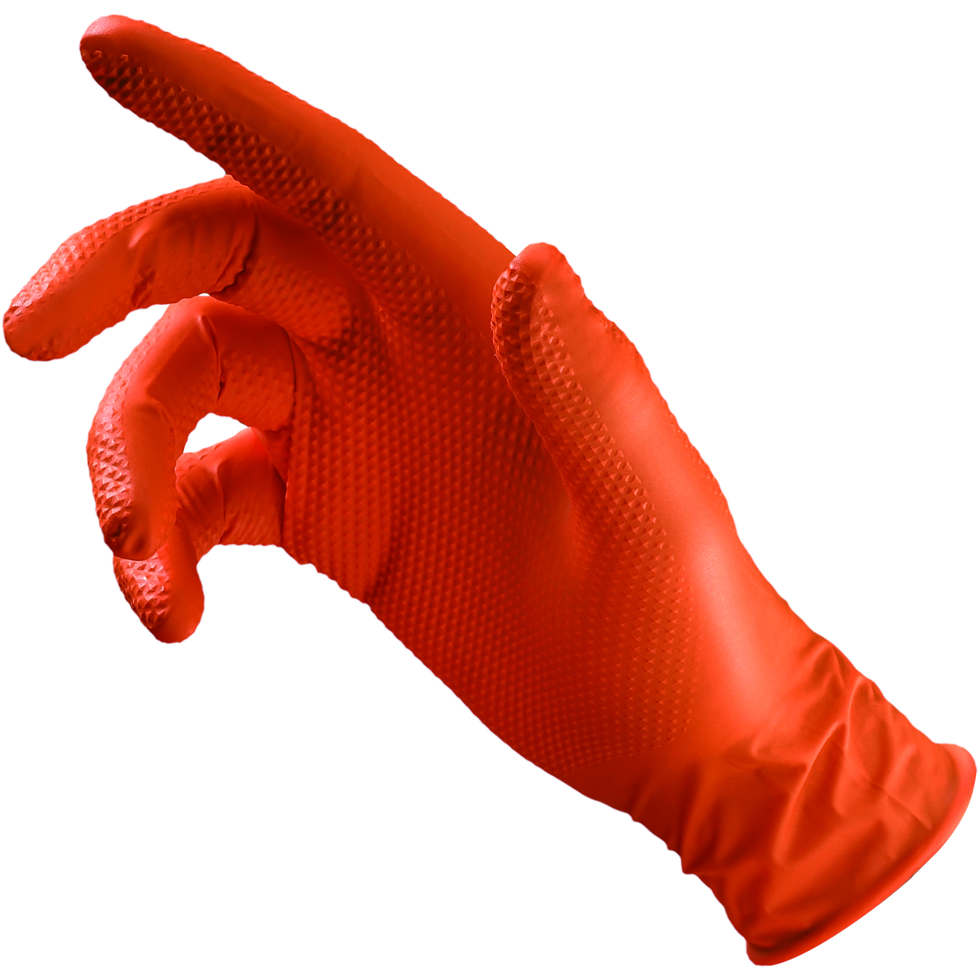 GUANTI MONOUSO IN NITRILE 'GARAGE MONKEY' DPI 3 –Finitura zigrinata Col. Arancione tg.  L (50 pezzi)
